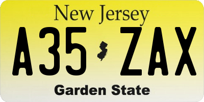 NJ license plate A35ZAX