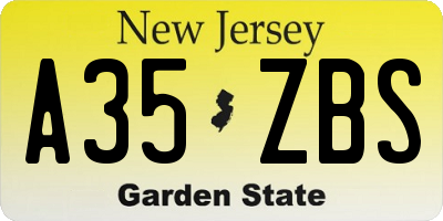NJ license plate A35ZBS