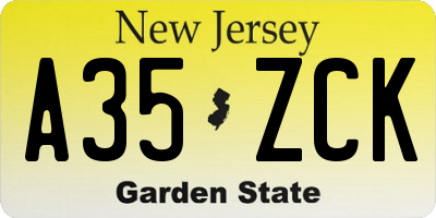 NJ license plate A35ZCK