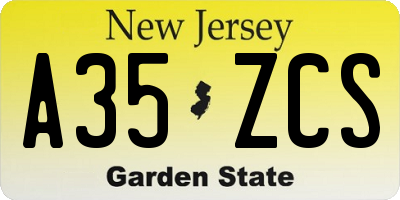NJ license plate A35ZCS