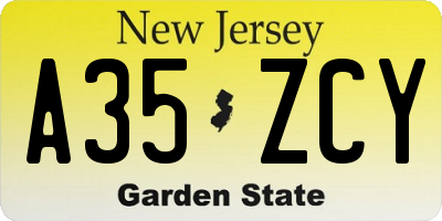 NJ license plate A35ZCY