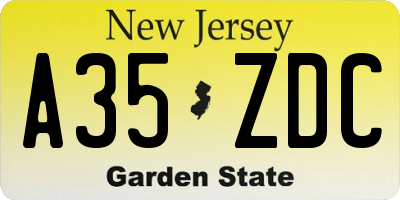 NJ license plate A35ZDC