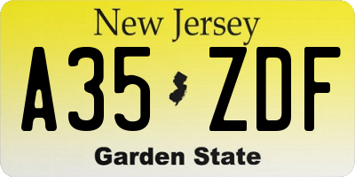 NJ license plate A35ZDF