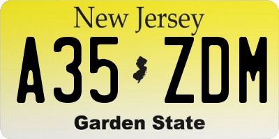 NJ license plate A35ZDM