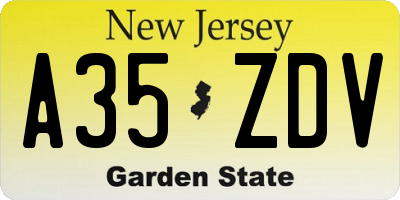 NJ license plate A35ZDV