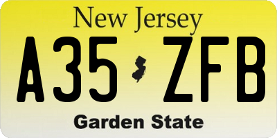 NJ license plate A35ZFB