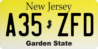 NJ license plate A35ZFD