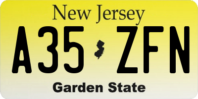 NJ license plate A35ZFN