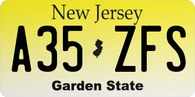 NJ license plate A35ZFS