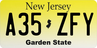 NJ license plate A35ZFY
