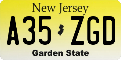 NJ license plate A35ZGD