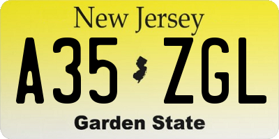 NJ license plate A35ZGL