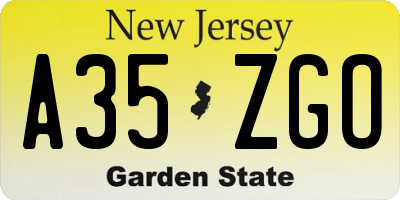 NJ license plate A35ZGO