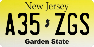 NJ license plate A35ZGS