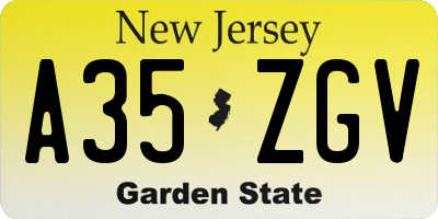 NJ license plate A35ZGV