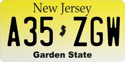 NJ license plate A35ZGW