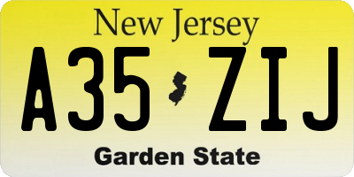 NJ license plate A35ZIJ