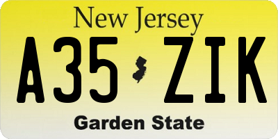 NJ license plate A35ZIK