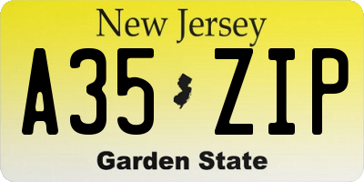 NJ license plate A35ZIP
