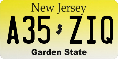 NJ license plate A35ZIQ