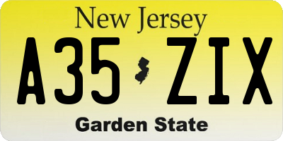 NJ license plate A35ZIX