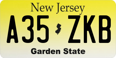 NJ license plate A35ZKB