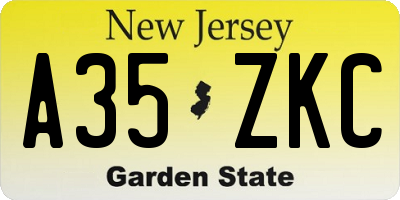 NJ license plate A35ZKC