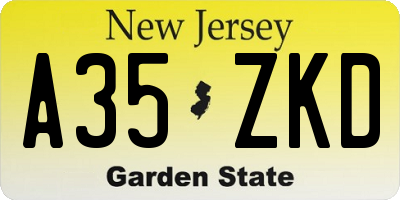 NJ license plate A35ZKD