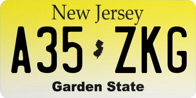 NJ license plate A35ZKG