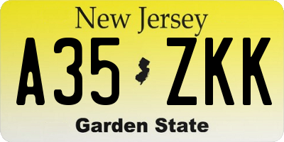 NJ license plate A35ZKK