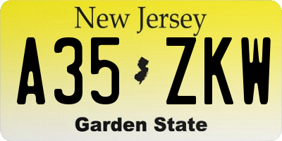 NJ license plate A35ZKW
