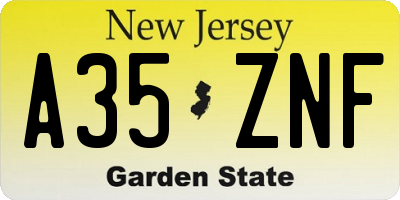 NJ license plate A35ZNF