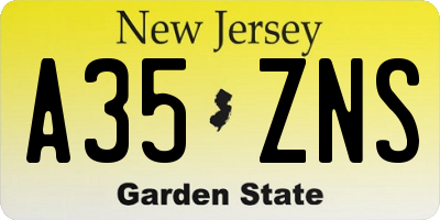 NJ license plate A35ZNS