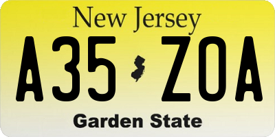 NJ license plate A35ZOA