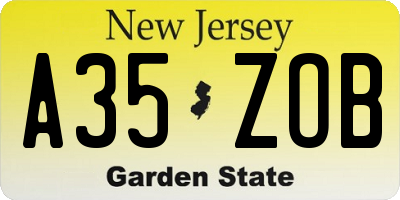 NJ license plate A35ZOB
