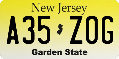 NJ license plate A35ZOG