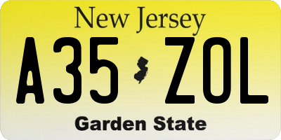 NJ license plate A35ZOL