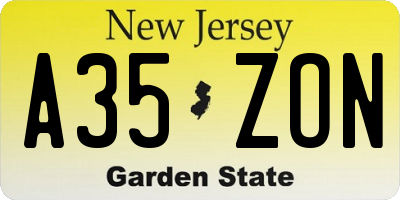 NJ license plate A35ZON