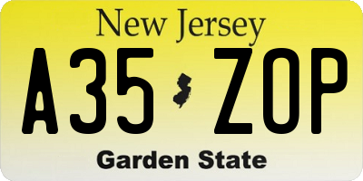 NJ license plate A35ZOP