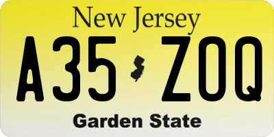 NJ license plate A35ZOQ