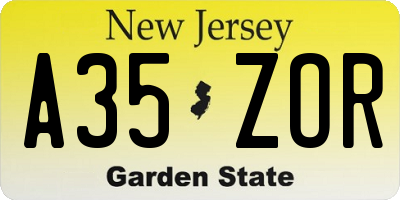 NJ license plate A35ZOR
