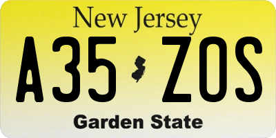 NJ license plate A35ZOS