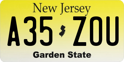 NJ license plate A35ZOU