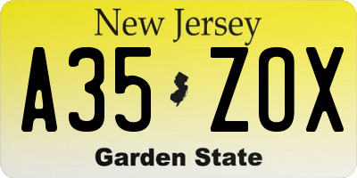 NJ license plate A35ZOX
