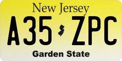 NJ license plate A35ZPC