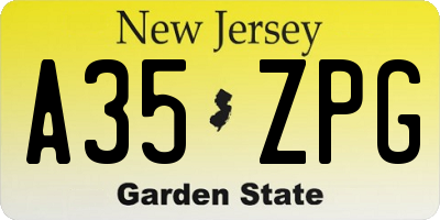 NJ license plate A35ZPG