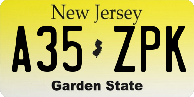 NJ license plate A35ZPK