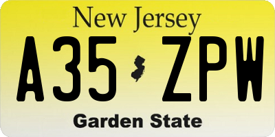 NJ license plate A35ZPW