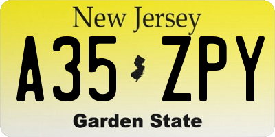 NJ license plate A35ZPY