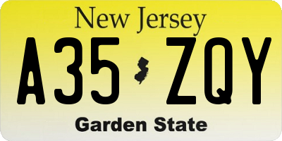 NJ license plate A35ZQY